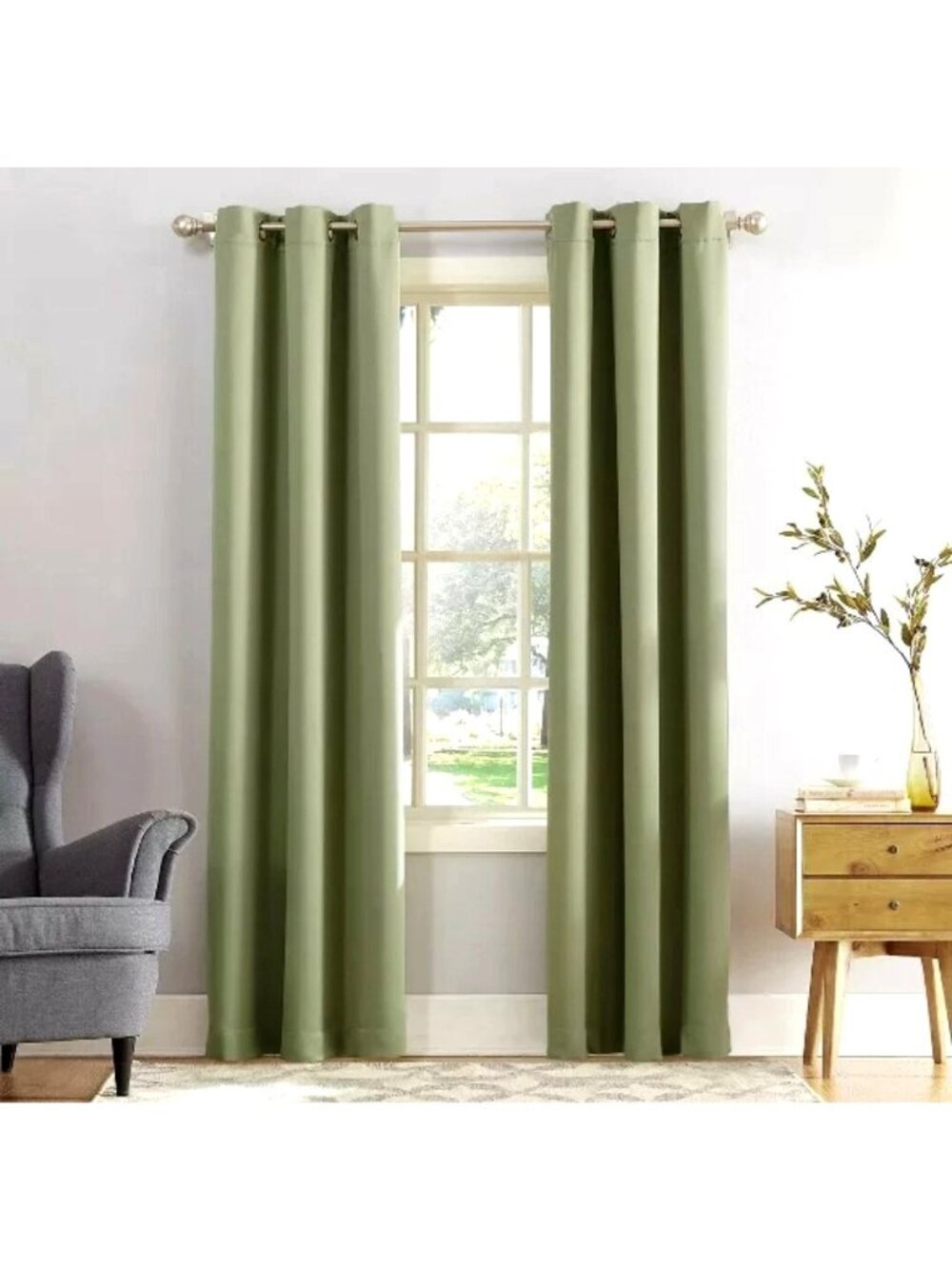 One Curtain Panel Sun Zero Becca Energy Efficient Grommet 40" x 95", Sage Green